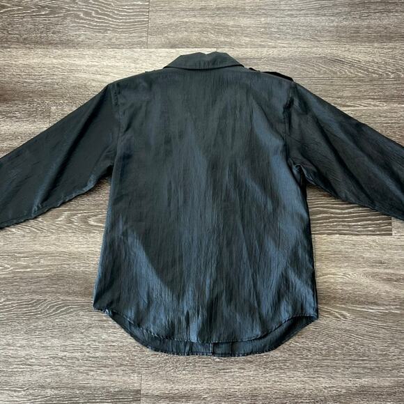 Vintage DVF Black Utility Blouse Size 10 Petite Button Down Top Y2K Minimalist - Picture 4 of 16